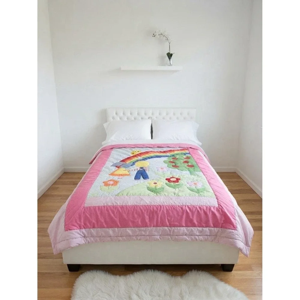 Sunbonnet Sue & Overall Sam Comforter 65x82 Rainbow Apple Tree Floral Vintage